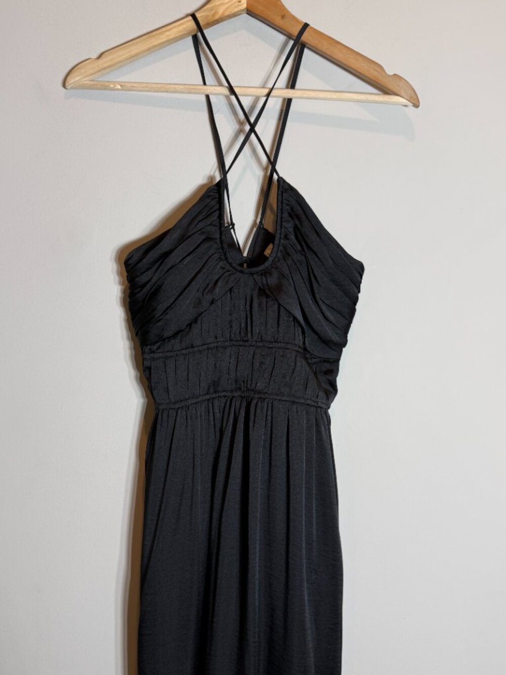 Boden Ruched Bust Satin Maxi Dress Women's 4P Petite Black Formal Cocktail Party - Picture 8 of 16